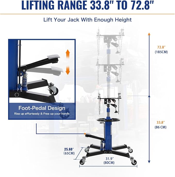 Hydraulic Transmission Jack 1322 LBS Capacity 33.8"-72.8" Lifting Height 2 - Image 6