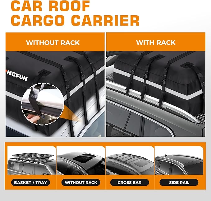 Kingfun Car Rooftop Cargo Carrier – Waterproof 20 Cubic Feet Car Roof Bag Fit - Image 3