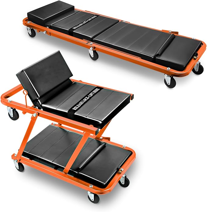 DNA MOTORING 48" 2 IN 1 Folding Rolling Garage Shop Creeper Roller Seat by DNAMOTORING-Tools