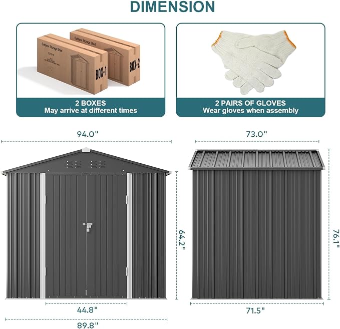 Gizoon Outdoor Storage Shed 8 x 6 FT, Galvanized Metal Garden Shed - Image 7