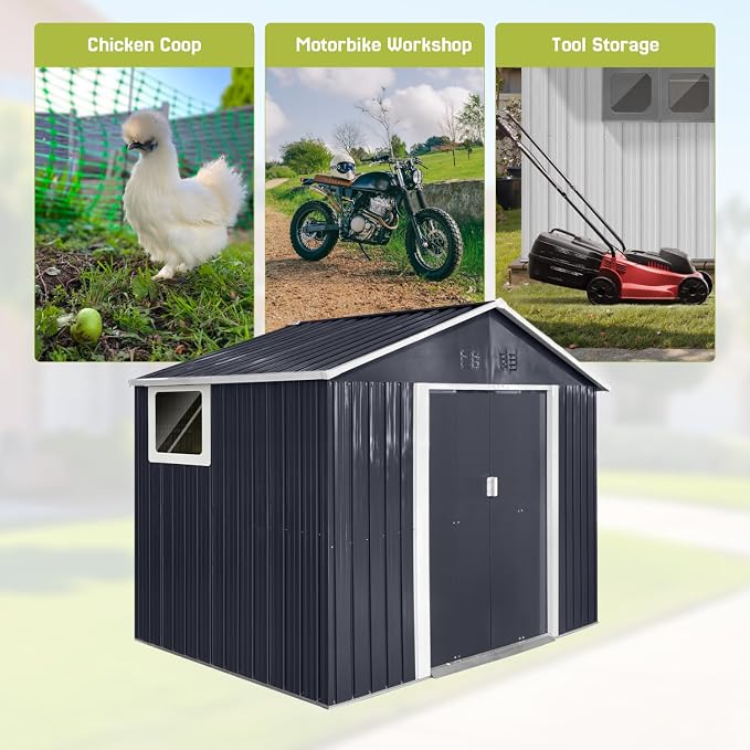 9 x 6.4 Ft Outdoor Storage Shed, Heavy-Duty Metal Shed - Image 3