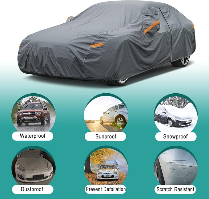 16 Layers Car Cover Waterproof All Weather, Heavy Duty Full Exterior Cover - Image 4