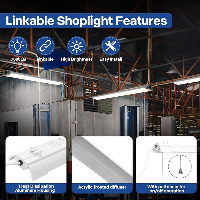 4-Pack 4ft Linkable Led Shop Light, Plug in Garage Lighting - Image 5