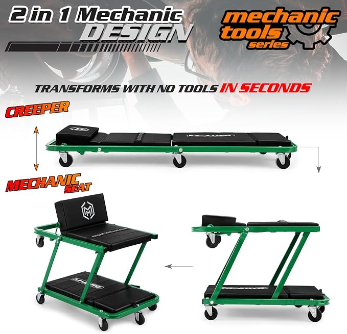 M-AUTO Heavy-Duty Convertible Mechanic Creeper, Z-Creeper 2-in-1 Creeper and - Image 4