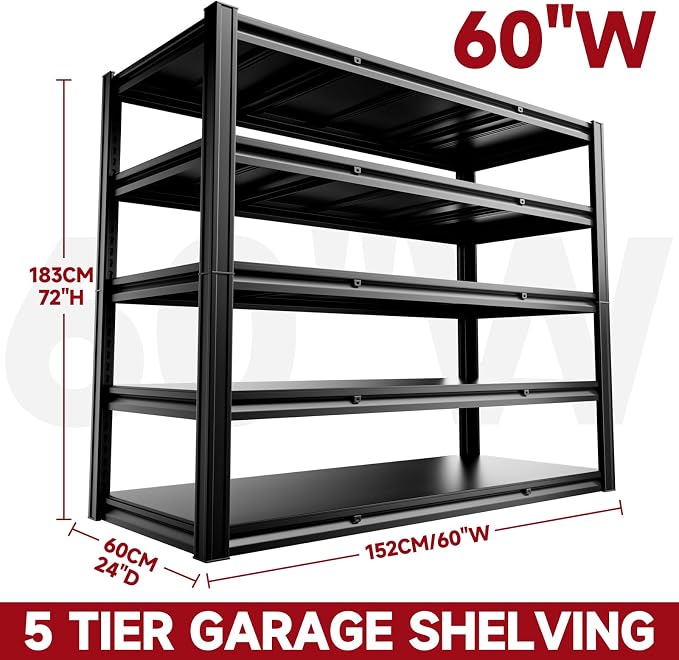5-Tier 60" W x 24" D x 72" H Garage Shelving 3000LBS Storage Shelves Heavy Duty - Image 3