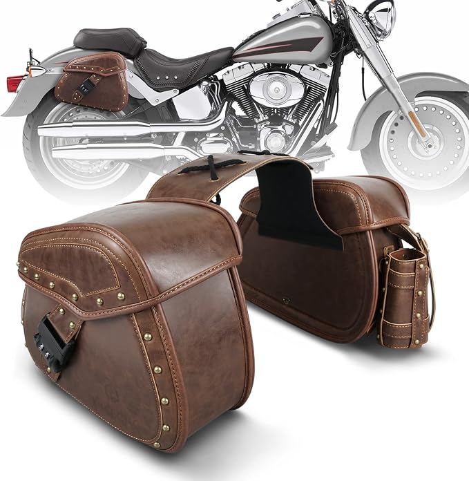 NICECNC Motorcycle Saddle Bags, PU leather Motorcycle Saddlebags, Reinforced by Nicecnc