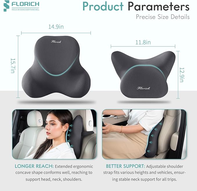 FLORICH Car Lumbar Support Pillow and Neck Headrest Pillow - Image 3