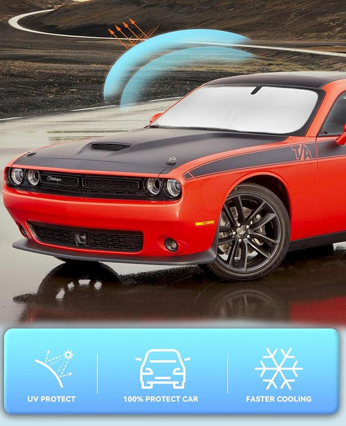 Sunshade for Challenger Windshield Sun Shade for 2015-2023 2024 2025 Dodge - Image 5