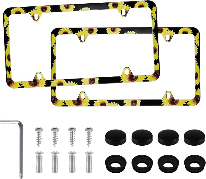 LivTee Flower License Plate Frames, 4 Holes Stainless Steel License Plate Covers by LivTee