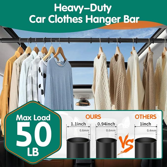 Car Clothes Hanger Bar, Heavy Duty Telescopic Clothes Rod - Image 2