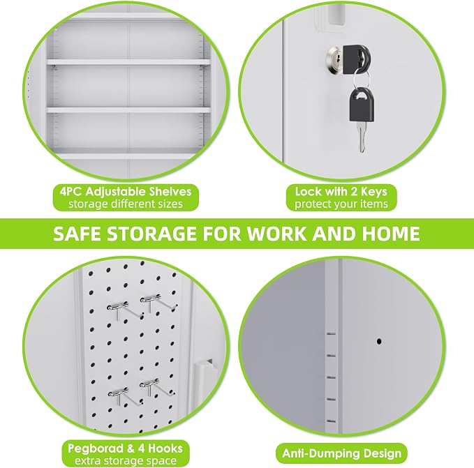 Garage Storage Cabinet with with Pegboard and Wheels, Tool Storage, Home Office - Image 9