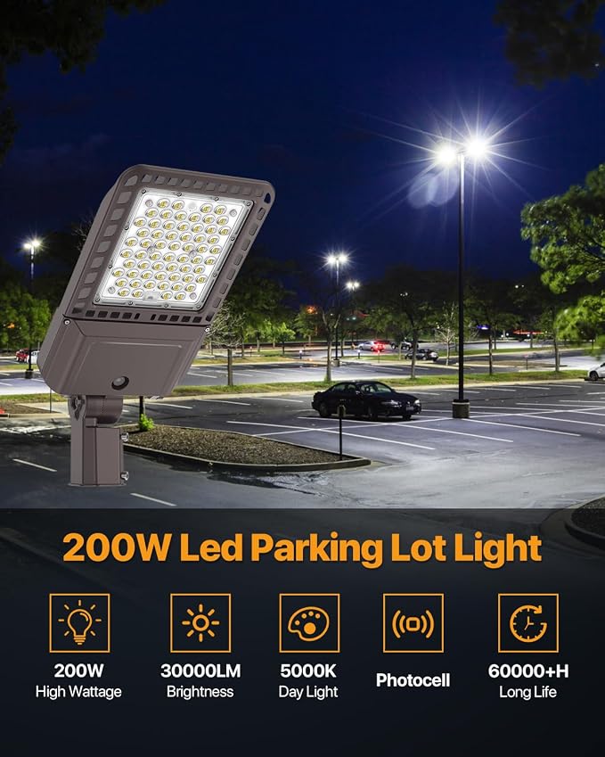 Parking Lot Light 200W 30, 000LM Slip Fitter 200 Watt Led Street Pole Light - Image 8