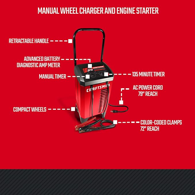 CRAFTSMAN Manual Wheeled 6A Battery Charger and 175A Engine Starter, 2-in-1 - Image 7