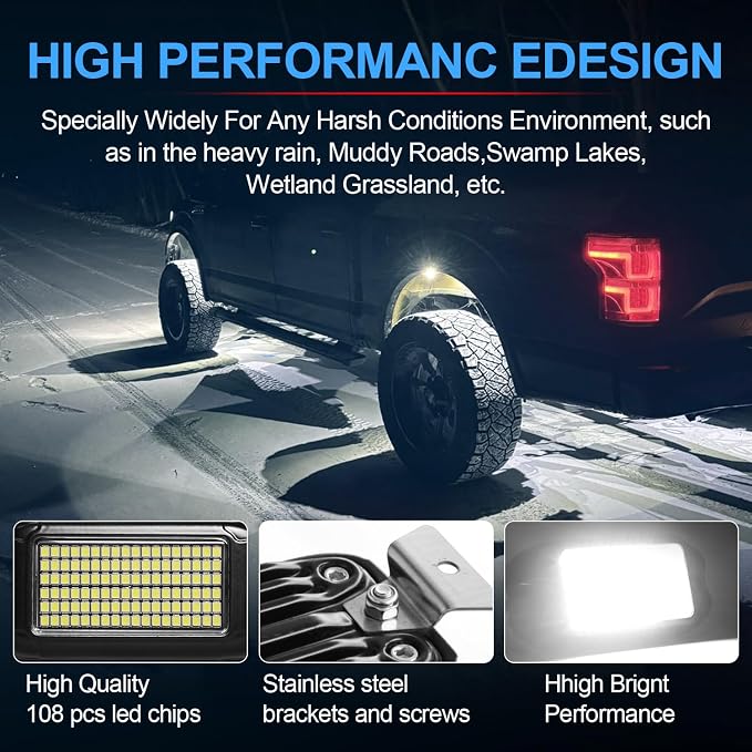 Nicoko 108 High-Power LEDs per Pod 4Pods Pure White Rock Lights Ultra-Bright - Image 5