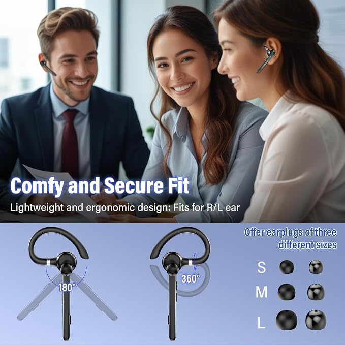 Bluetooth Headset, Wireless Bluetooth 5.3 Earpiece, 90Hrs Hands Free Headset - Image 8