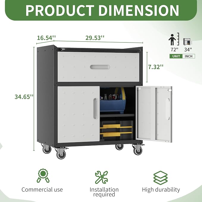 Metal Tool Cabinet, Garage Storage Cabinet System, Wall Cabinet & Locking - Image 4