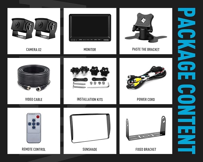 Fookoo Ⅱ 7" 1080P Wired Backup Camera System, 7-inch HD Dual Split Screen - Image 8
