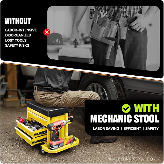 Auto Dynasty 3-Drawer Mechanic Rolling Seat, 350 LBS Capacity Roller Garage - Image 6