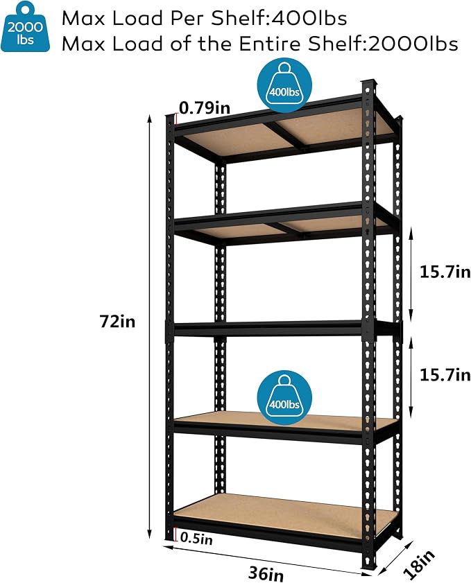 MUPATER 36" W x 18" D x 72" H Metal Storage Shelves, Heavy Duty Utility Shelf - Image 3