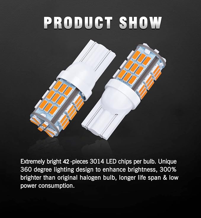 T10 921 194 168 LED Bulbs Warm White 20-Packs, Super Bright 3014 42-SMD LED - Image 2