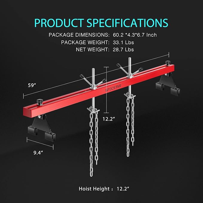 SPECSTAR 1100 Lbs Engine Support Bar Transverse Hoist - Image 7