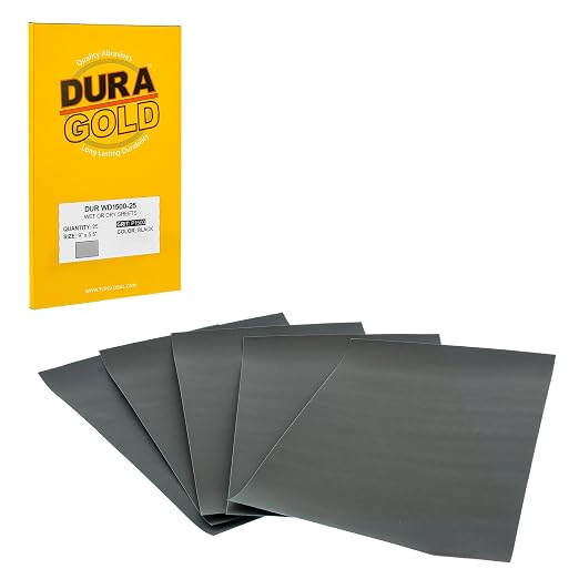 Dura-Gold Premium 1500 Grit Wet or Dry Sandpaper Sheets, 5-1/2" x 9", Box of 25 by Dura-Gold