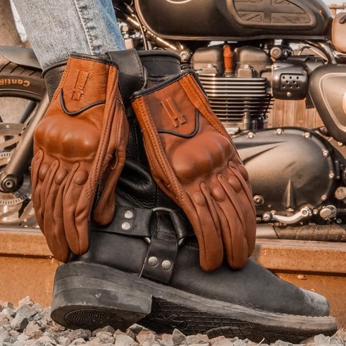 Harssidanzar Women's Motorcycle Gloves, Leather Motorcycle Gloves, Motorbike - Image 3