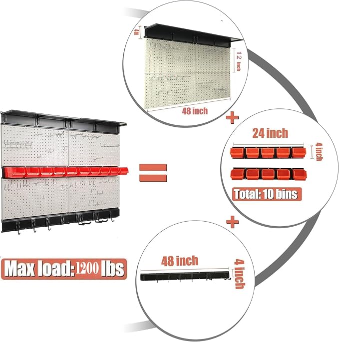 Ultrawall Pegboard Wall Organizer, 48X 36 inch Garage Storage Pegboard - Image 4
