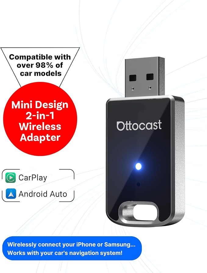 OTTOCAST Mini 2 in 1 Wireless Carplay Adapter & Wireless Android Auto Adapter - Image 7