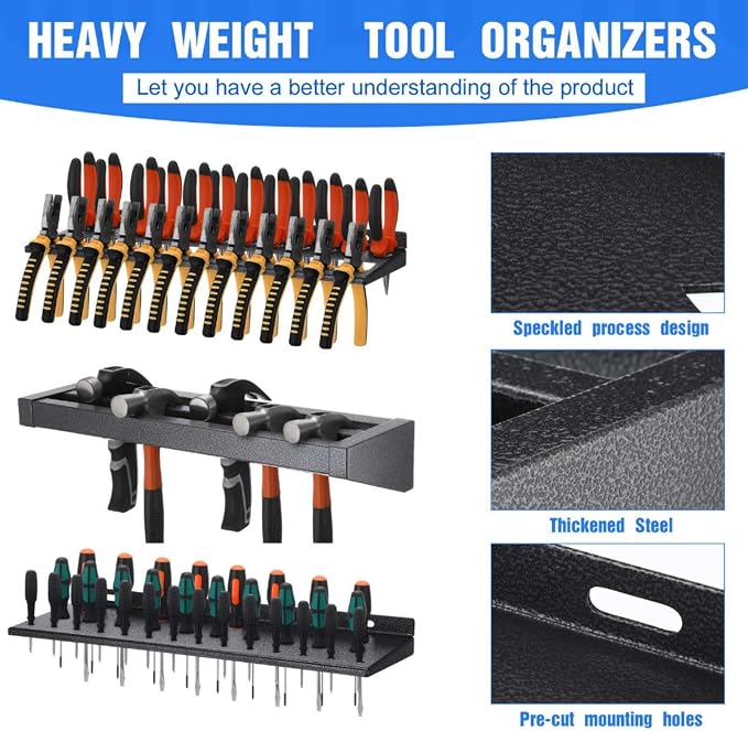 3 Pcs 16in Screwdriver Organizer Wall Mounted Metal Storage Set - Image 4