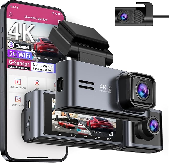 OMBAR Dash Cam 5G WiFi GPS, 3 Channel Dash Cam Front and Rear Inside by OMBAR