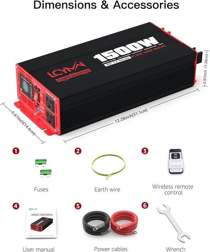 1500 Watt Pure Sine Wave Power Inverter DC 12V to AC 110/120V - Image 8