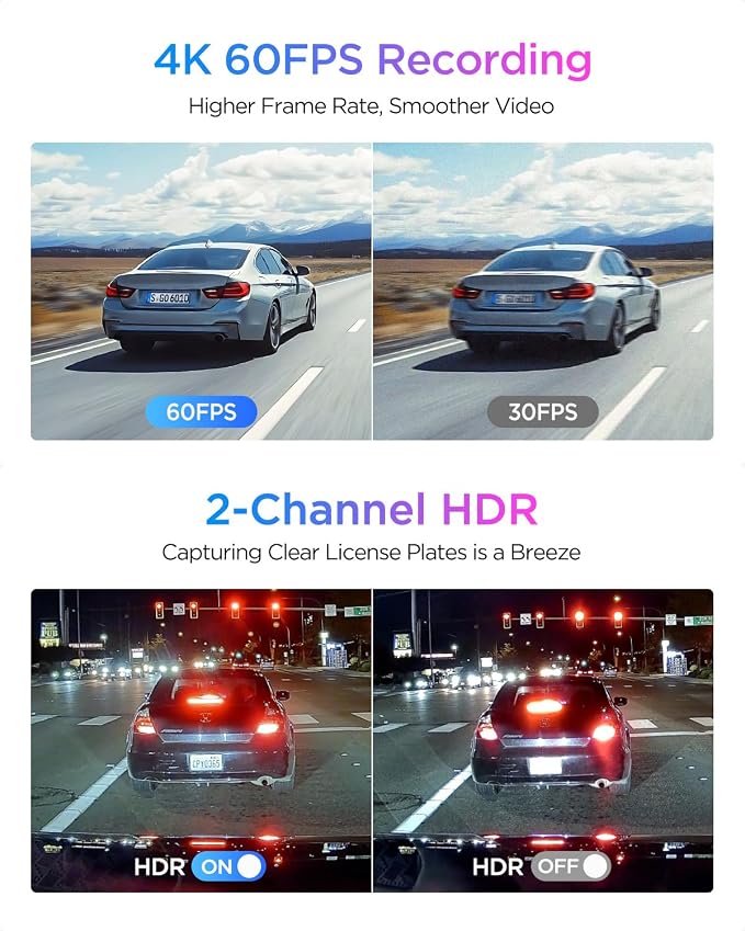 VIOFO A329S 4K 60FPS Dash Cam Front and Rear, 4K+2K Dual Dash Camera - Image 4