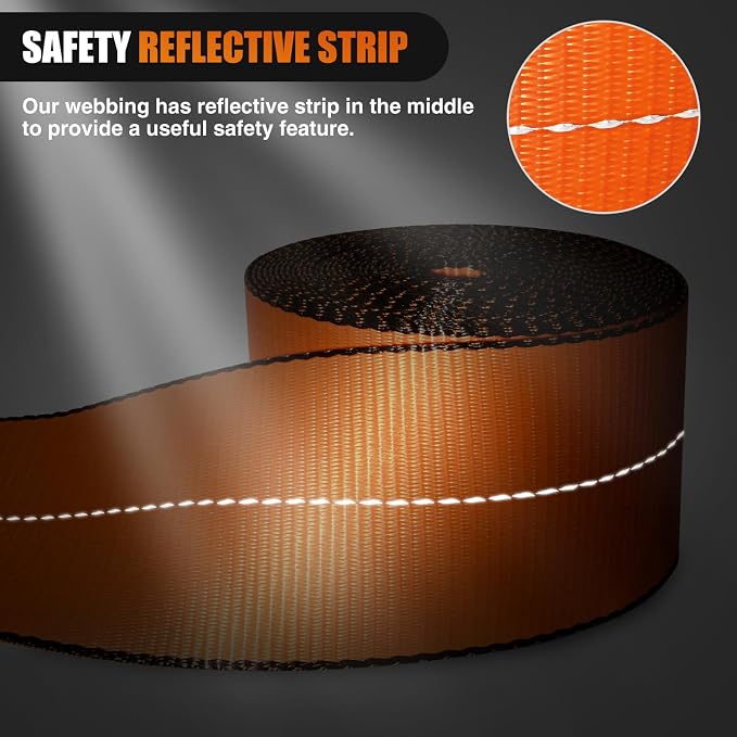 Nilight Truck Straps 4”×30’ Orange Heavy Duty Winch Straps - Image 4