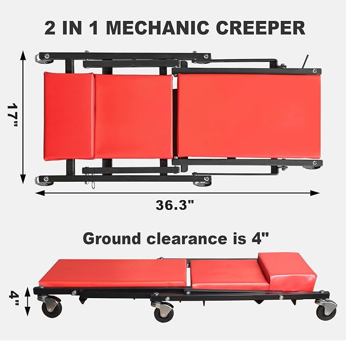 Torin 36" Rolling Foldable Car Creeper Automotive Creeper, 2-in-1 Garage Shop - Image 3
