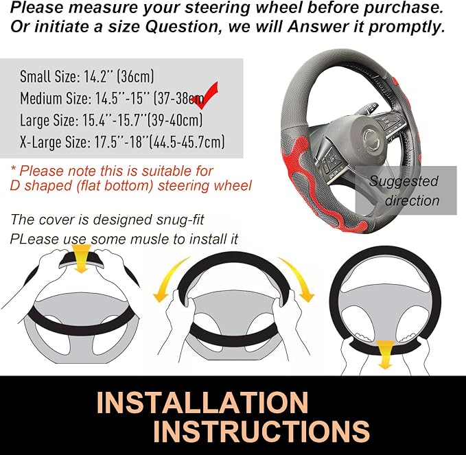 PINCTROT D Shaped Comfy Grip Steering Wheel Cover, Anti-Slip Design, Flat - Image 6