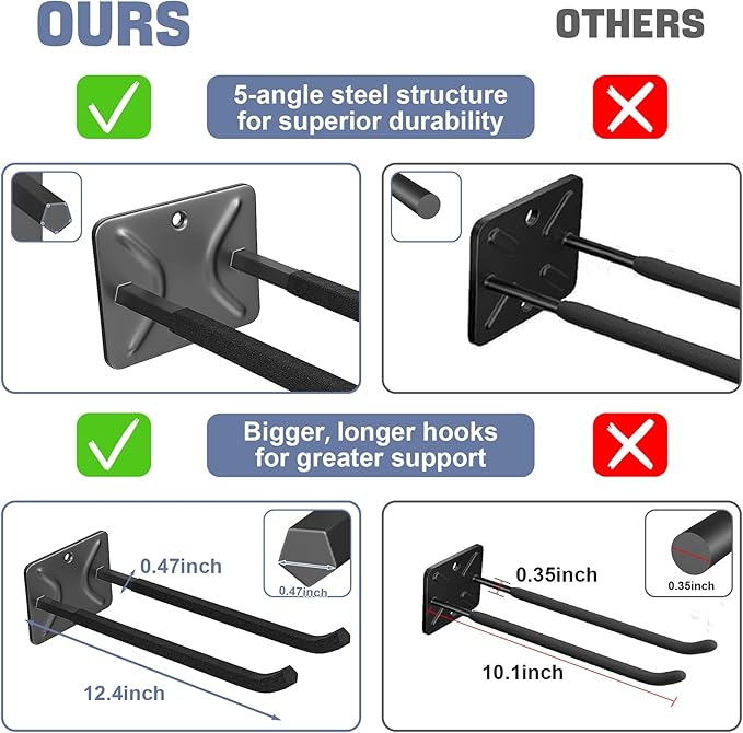 WALMANN Wall Mounted Garage Hooks, Heavy Duty 12-inch Tool Hooks - Image 7