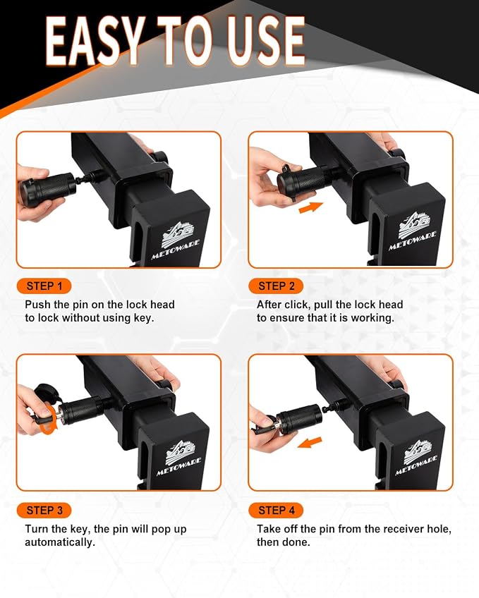 METOWARE Trailer Hitch Lock Hitch Receiver Lock Fits Class III IV and 2" 2-1/2" - Image 6