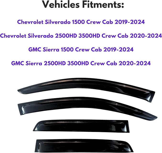 KPY Window Visor for 2019-2024 GMC Sierra Crew Cab & Chevrolet Chevy Silverado - Image 2