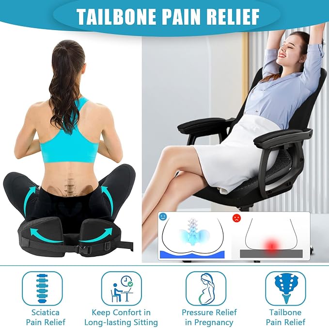 MYFAMIREA Car Coccyx Seat Cushion Longer Office Chair Cushion, Memory Foam - Image 4