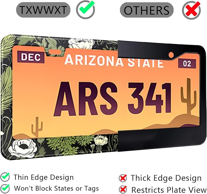 2 Pcs Sage Green Floral License Plate Frame Plant Flowers Stainless Steel - Image 5
