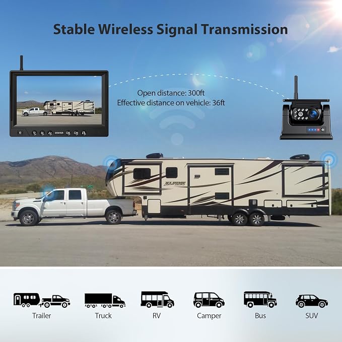 3 Magnetic Solar Wireless Backup Camera System, Quad RV Rearview Backup Cameras - Image 7