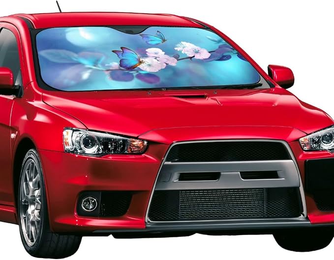 Blue Butterfly Flower Car Windshield Sunshade Front Window Sun Visor Protector - Image 3