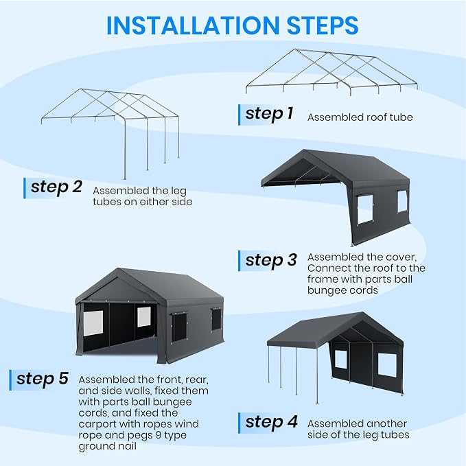 Carport 12x20 FT Heavy Duty, Outdoor Portable Garage - Image 8