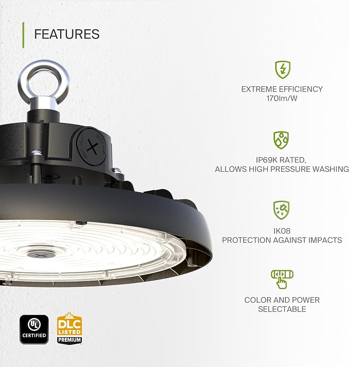 ASD LED High Bay UFO Light Fixture, Commercial Shop Lighting | 3CCT, IP69K - Image 3