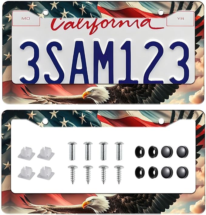 2 Pack US Flag Eagle Universal License Plate Frame - Image 3