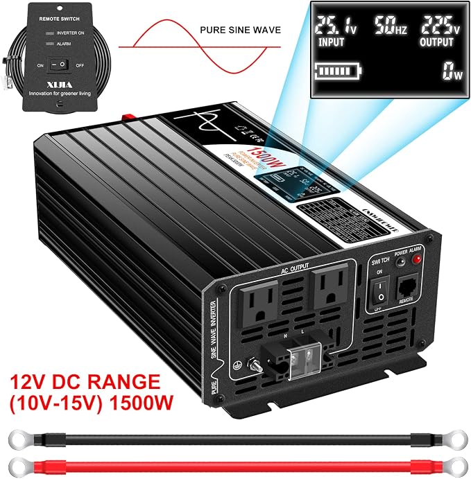 Xijia 1500W Pure Sine Wave LCD-Display Solar Power DC 12V Inverter AC 120V 60HZ - Image 2