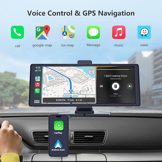 Portable Apple CarPlay & Android Auto – 10.26" Wireless Car Stereo, 4K Dash Cam - Image 9