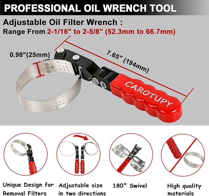 Extra Small Oil Filter Wrench, Swivel Oil Filter Removal Tool, Universal Filter - Image 2