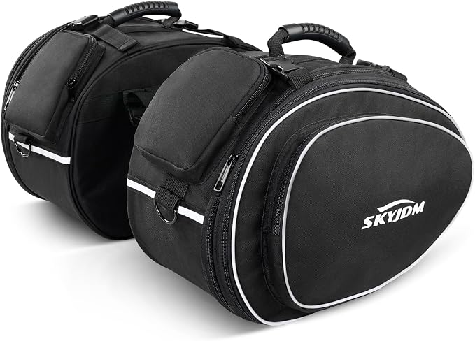 Motorcycle Saddlebags with Protective Cover, Large Capacity Extendable Saddle by SKYJDM